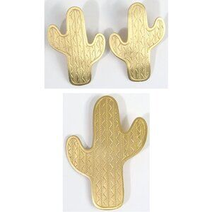 3 Pc Vintage JJ Jonette Brooch Pin + Earrings Set Figural CACTUS Southwest '80s